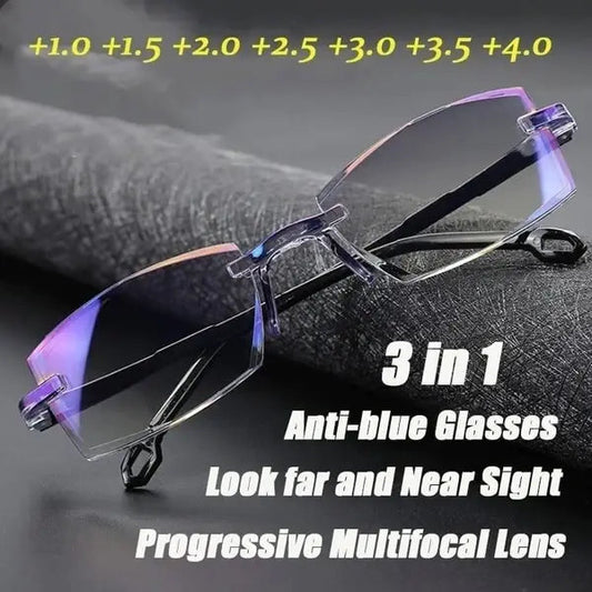 (BUY 1 GET 1 FREE) 3 IN 1 ANTI BLUE|AUTO FOCUS|PROGRESSIVE RIMLESS READING GLASSES - LIMITED OFFERS